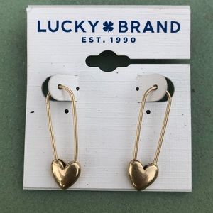NWT | Lucky Brand | Gold Heart Safety Pin Earrings |